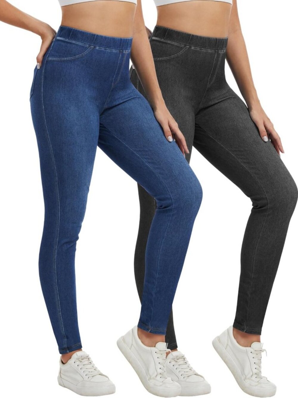 2 Pack Women's High Waisted Skinny Jeggings - Stretchy, Comfortable, with